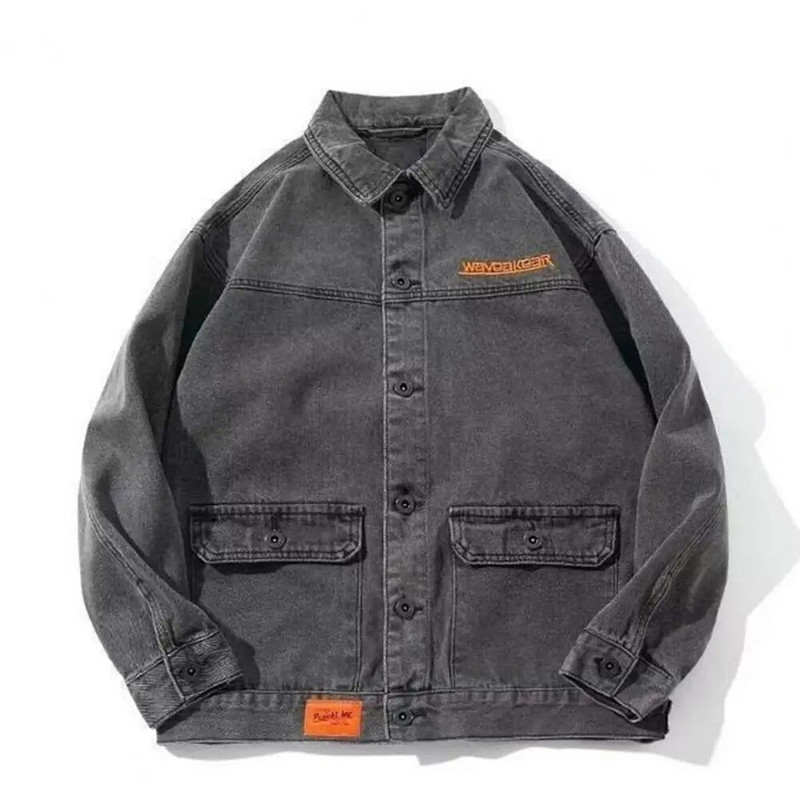 Pánska džínsová bunda M-4XL s golierom, jednoduchým zapínaním a dlhým rukávom, voľný kardigan, teplá jarná jesenná nadrozmerná džínsová bunda