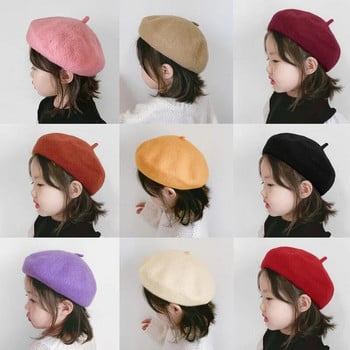 Baby Παιδικά Κορίτσια Beret Γάλλος καλλιτέχνης Ζεστό μαλλί Χειμωνιάτικο καπέλο Beanie Ρετρό Vintage απλό μπερέ μονόχρωμο κομψό