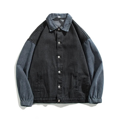 Jachetă din denim mozaic bărbați largi, toamnă iarnă, ocazional jachetă retro, tendință denim, paltoane de cowboy, mânecă lungă, îmbrăcăminte exterioară la modă