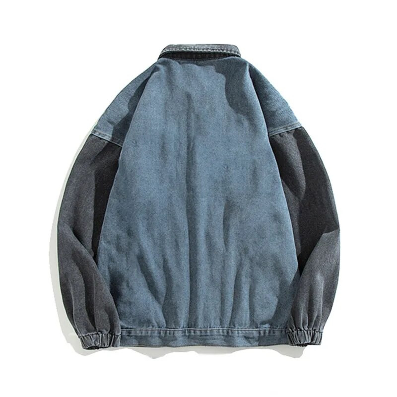 Jachetă din denim mozaic bărbați largi, toamnă iarnă, ocazional jachetă retro, tendință denim, paltoane de cowboy, mânecă lungă, îmbrăcăminte exterioară la modă