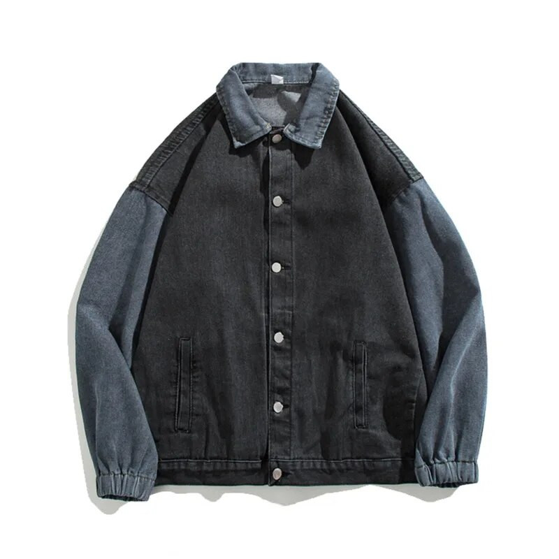 Jachetă din denim mozaic bărbați largi, toamnă iarnă, ocazional jachetă retro, tendință denim, paltoane de cowboy, mânecă lungă, îmbrăcăminte exterioară la modă