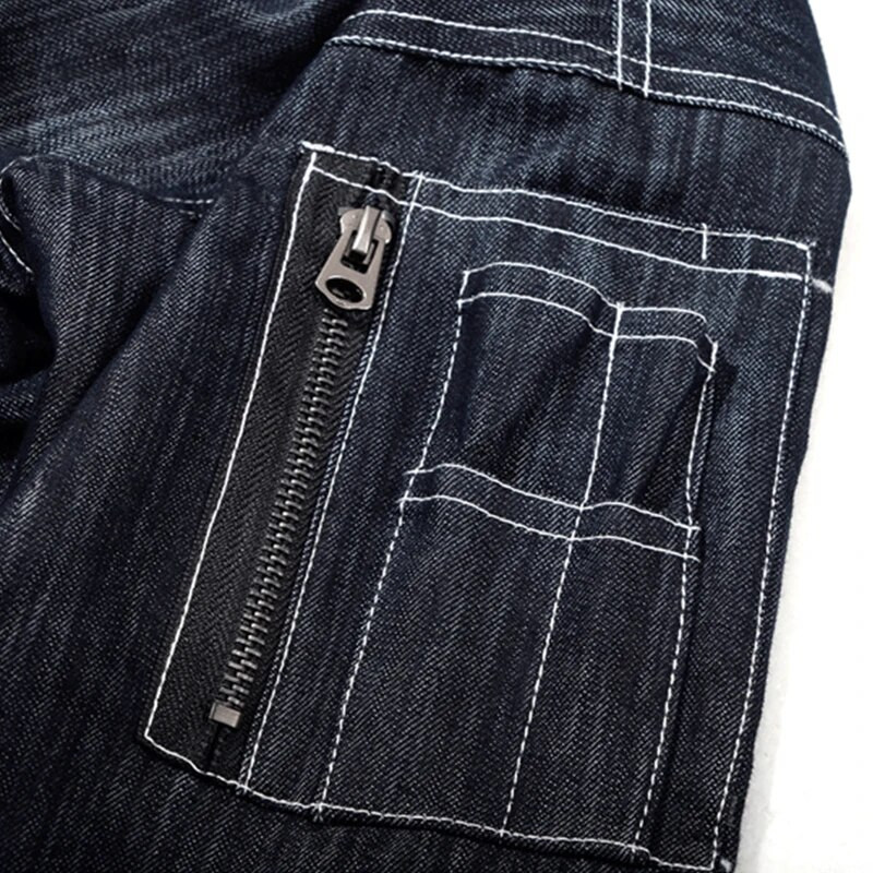 Jachetă Kimono de denim subțire pentru bărbați în stil japonez, guler stand, mâneci trei sferturi, broderie Sakura, Haori largi, cu buzunar de mânecă