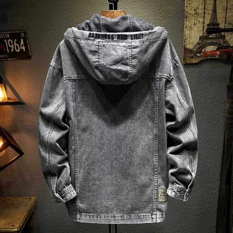 Džínsová bunda Vintage Multi Bag Zip Front Jacket Men Taktická vetrovka Praná bavlnená kapucňa Kabát Outwear pre chlapcov Móda