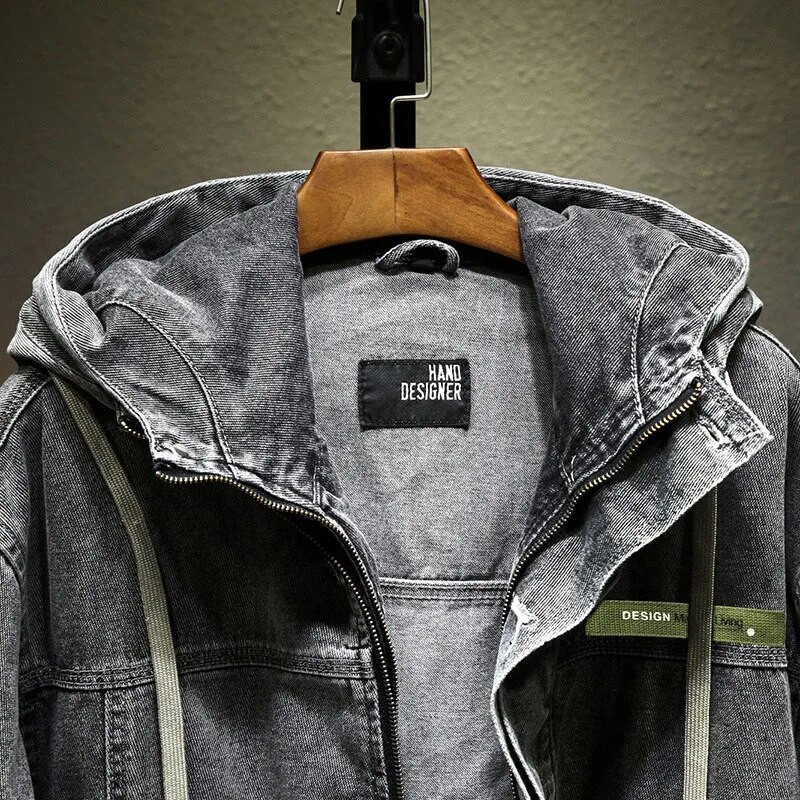 Džínsová bunda Vintage Multi Bag Zip Front Jacket Men Taktická vetrovka Praná bavlnená kapucňa Kabát Outwear pre chlapcov Móda