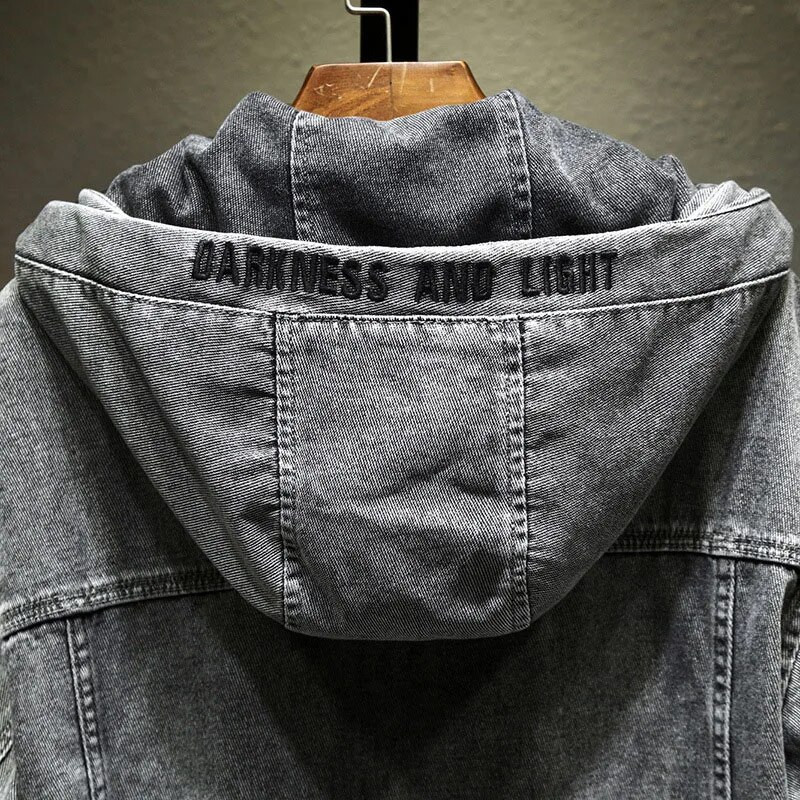 Džínsová bunda Vintage Multi Bag Zip Front Jacket Men Taktická vetrovka Praná bavlnená kapucňa Kabát Outwear pre chlapcov Móda