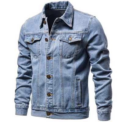 Nová bavlnená džínsová bunda pánska ležérna jednofarebná jednoradová džínsová bunda módna jarná jeseň slim fit kovbojský kabát 5XL
