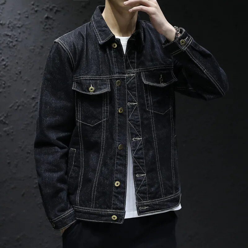 Nové džínsové bundy pre mužov, čierne džínsové bundy, kabáty, ležérne streetwear bomber bundy, pánske vrchné oblečenie s odhaleným golierom, plus veľkosti M-5XL