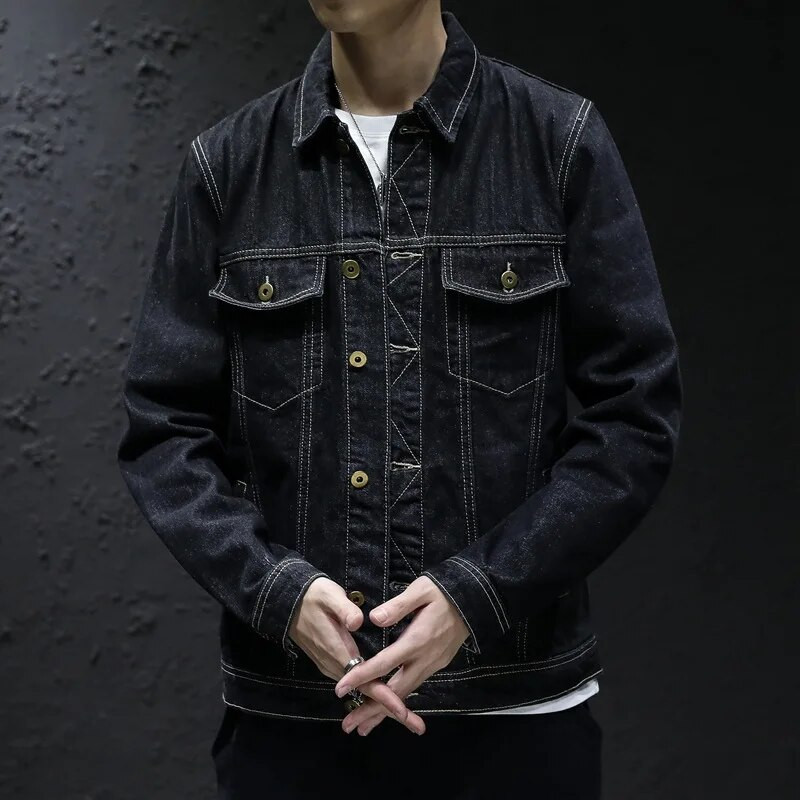 Nové džínsové bundy pre mužov, čierne džínsové bundy, kabáty, ležérne streetwear bomber bundy, pánske vrchné oblečenie s odhaleným golierom, plus veľkosti M-5XL