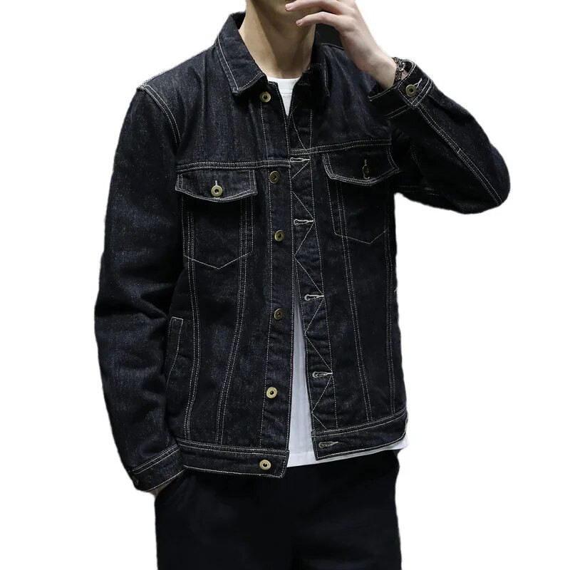 Nové džínsové bundy pre mužov, čierne džínsové bundy, kabáty, ležérne streetwear bomber bundy, pánske vrchné oblečenie s odhaleným golierom, plus veľkosti M-5XL