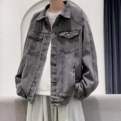 Primăvară Toamnă Jachetă de blugi cu rever pentru bărbați, M-5XL, haină hip hop de vânt, ocazională, din bumbac, de dimensiuni mari, jachetă de blugi pentru bărbați.