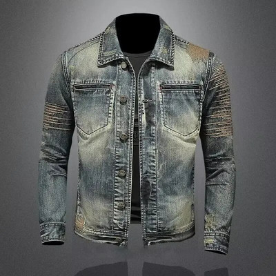 Jachetă de blugi pentru bărbați 2024, clasică, retro, la modă, cu rever, la modă, la modă, la modă, la modă, ocazional, versatilă, bomber.