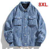 Pánska rifľová bunda Cargo Vintage Jean Coat Plus Size 8XL Módny ležérny rifľový kabát pre mužov, veľká veľkosť 8XL
