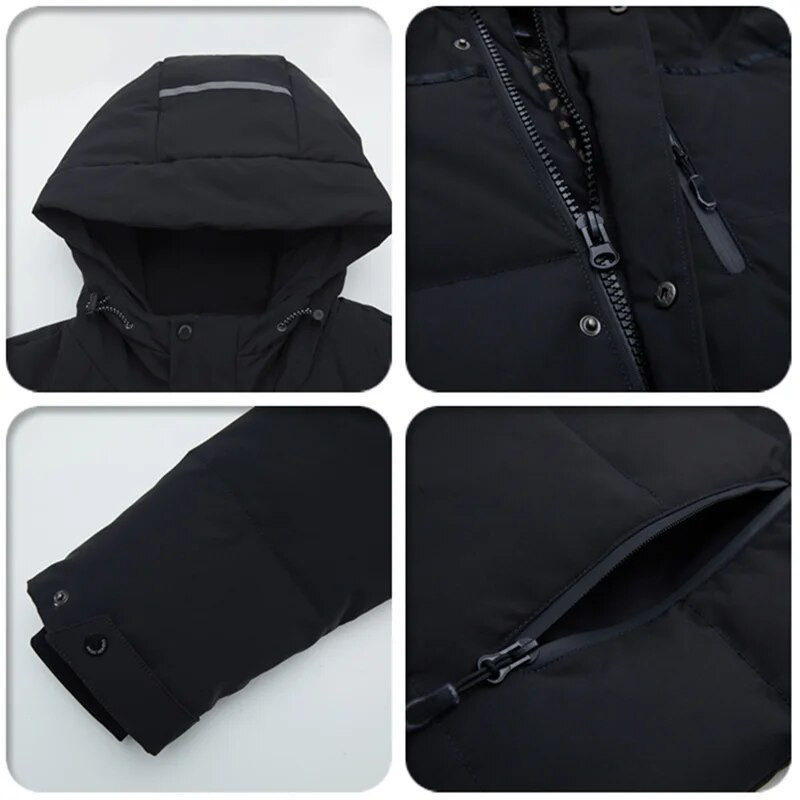 2023 m. žiemos vyriška ilga pūkinė striukė su gobtuvu Aukštos kokybės laisvas baltas pūkų paltas Vyriškas storas šiltas žieminis pūkinis parkas Vyriškas sniego paltas