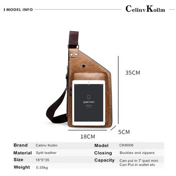 Celinv Koilm Famous Brand Man\'s Sling τσάντα Δερμάτινες ανδρικές τσάντες στήθους Μόδα Απλή τσάντα ταξιδιού χιαστί για νεαρή τσάντα Messenger