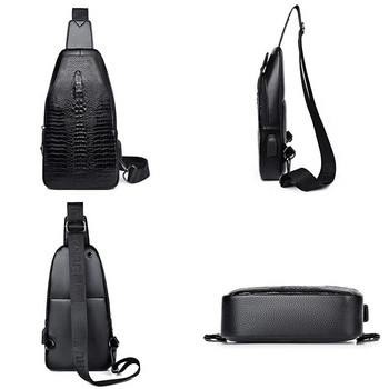 Ανδρικές τσάντες με μοτίβο κροκόδειλου Νέα ανδρική τσάντα στήθους Messenger τσάντα Pu δερμάτινη θήκη φόρτισης USB Casual τσάντες χιαστί