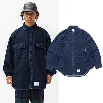 City Boy Blue Wtaps Дънкови якета Мъже Дами 1:1 Изпрани едноредни ризи Каубойски дънки Палта Япония
