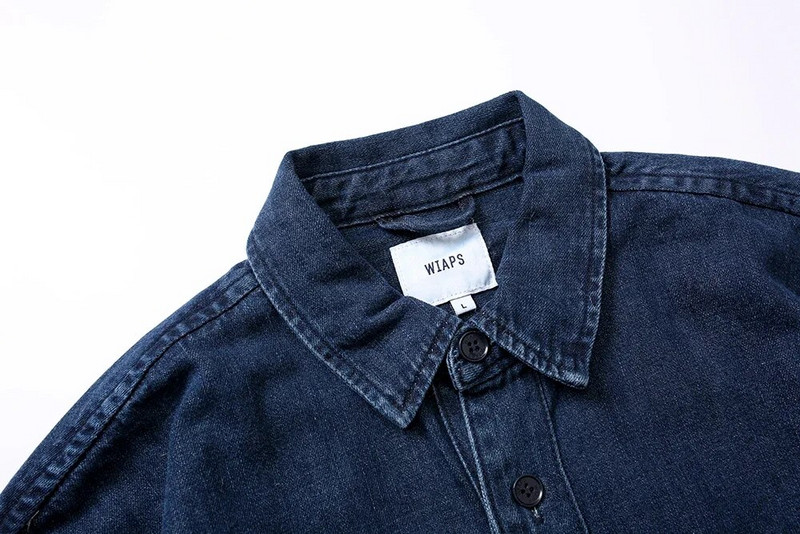 Mestské chlapčenské modré džínsové bundy Wtaps pre mužov a ženy, 1:1 prané jednoradové košele, kovbojské džínsy, kabáty, japonské
