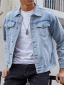 High Street Férfi kabátok Őszi hosszú ujjú egyszínű farmer dzsekik Férfi ruházat 2024 Vékony hajtóka gallér gombos farmer felsőruházat