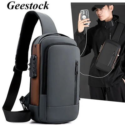 Geestock Мъжки чанти през рамо Водоустойчива Usb Crossbody Оксфордска чанта Anti-Theft Sling Bag Къса туристическа чанта Messenger Ракла за мъже