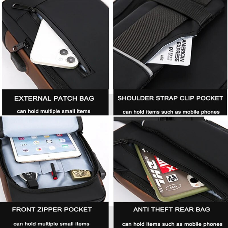 Pánske tašky cez rameno Geestock, vodotesná USB crossbody Oxfordská taška, proti krádeži, krátka cestovná taška cez rameno, náprsná taška cez rameno