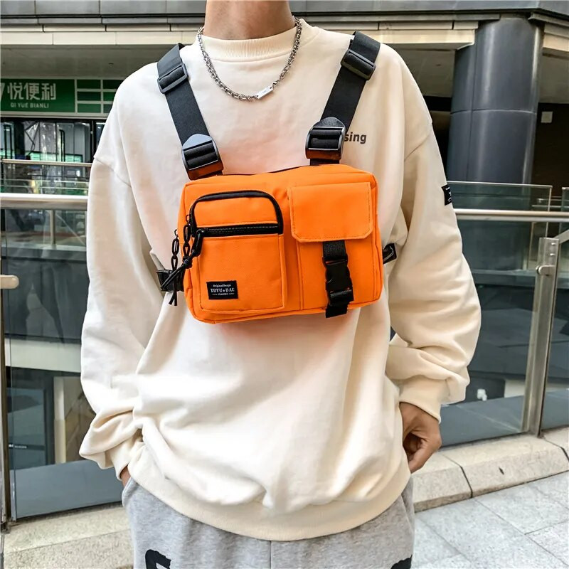 Plátenné tašky na hrudník pre mladých mužov, taktická vesta na hrudník, hip hopová taška na hrudník, mobilný telefón, outdoorová taška na pás pre mužov, pouličný štýl, štýl Kanye