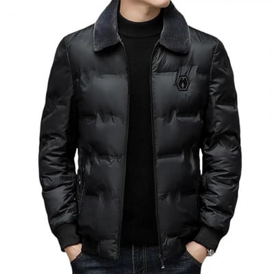 Striukė su užtrauktuku Vyriška terminė striukė Stilingas vidutinio ilgio vyriškas pūkinis paltas su dirbtinio kailio atvartu, atsparus vėjui, rudeniui/žiemai