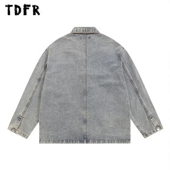 Ανδρικό τζιν μπουφάν Ripped Washed Distressed Ανδρικό φθινοπωρινό casual πέτο με μακρυμάνικο στήθος