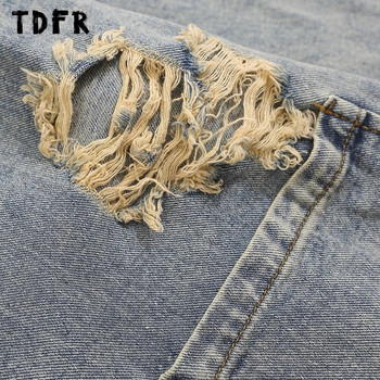 Ανδρικό τζιν μπουφάν Ripped Washed Distressed Ανδρικό φθινοπωρινό casual πέτο με μακρυμάνικο στήθος