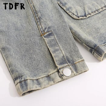 Ανδρικό τζιν μπουφάν Ripped Washed Distressed Ανδρικό φθινοπωρινό casual πέτο με μακρυμάνικο στήθος