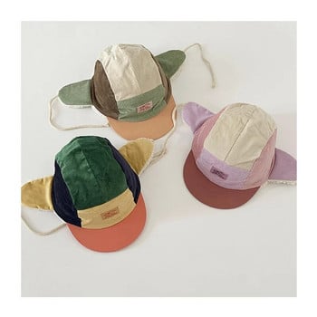 4-6Y Χειμερινό Παιδικό Καπέλο Κοτλέ Καπέλα μπέιζμπολ Γούνινη επένδυση Patchwork Ζεστό καπέλο 50-52cm