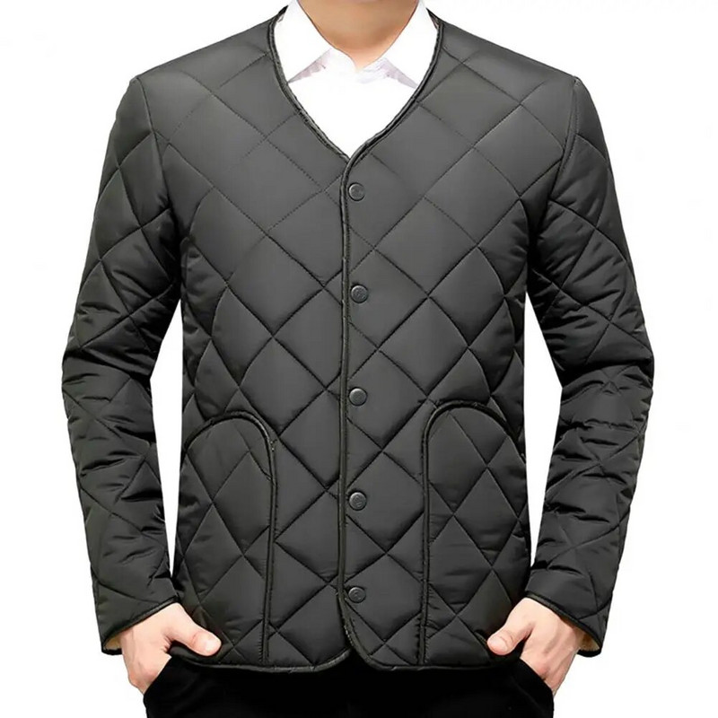 Pánska jednoradová bunda, zimná páperová prešívaná bunda pre mužov, štýlové vrchné oblečenie s flísovou podšívkou, dlhými rukávmi, viacerými vreckami