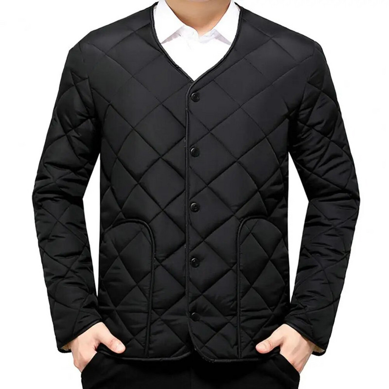 Pánska jednoradová bunda, zimná páperová prešívaná bunda pre mužov, štýlové vrchné oblečenie s flísovou podšívkou, dlhými rukávmi, viacerými vreckami