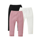 Leggings pentru bebeluși fetițe băieți cu model vertical, talie elastică, culoare uni, reglabilă, îmbrăcăminte simplă de primăvară 0-18 m
