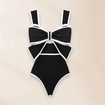 2024 Μαύρο λευκό ρετρό μονοκόμματο μαγιό Γυναικεία παπιγιόν μαγιό με φούστα Σέξι μαγιό Monokini Beach Φορμάκι παραλίας