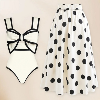 2024 m. juodas baltas retro vientisas maudymosi kostiumėlis su peteliškės maudymosi kostiumėlis su sijonu Seksualus maudymosi kostiumėlis Monokini Beach Bodysuit Beach Wear