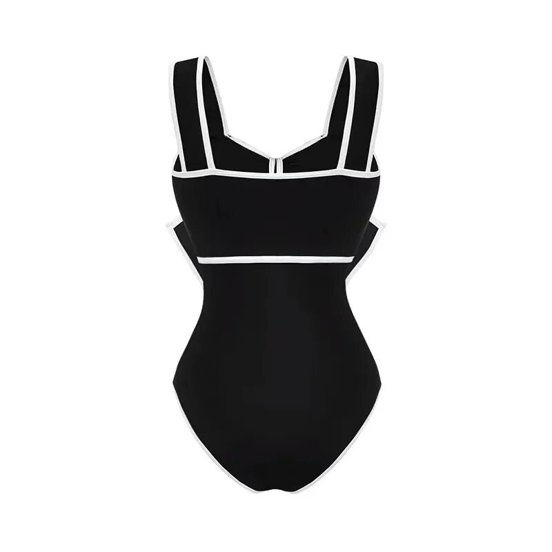 2024-es fekete fehér, retro egyrészes fürdőruha Női csokornyakkendő fürdőruha szoknyával Szexi fürdőruha Monokini Beach Bodysuit Beach Wear