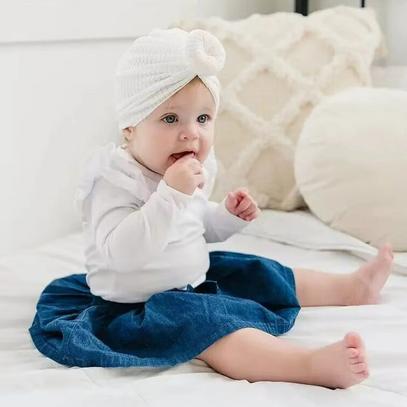 Graži spurga megzta kūdikių kepurė Miela vienspalvė kepurė kūdikiams mergaitėms berniukams turbanas minkštas naujagimių kepuraitės mezgimo kepuraitės galvos apdangalai