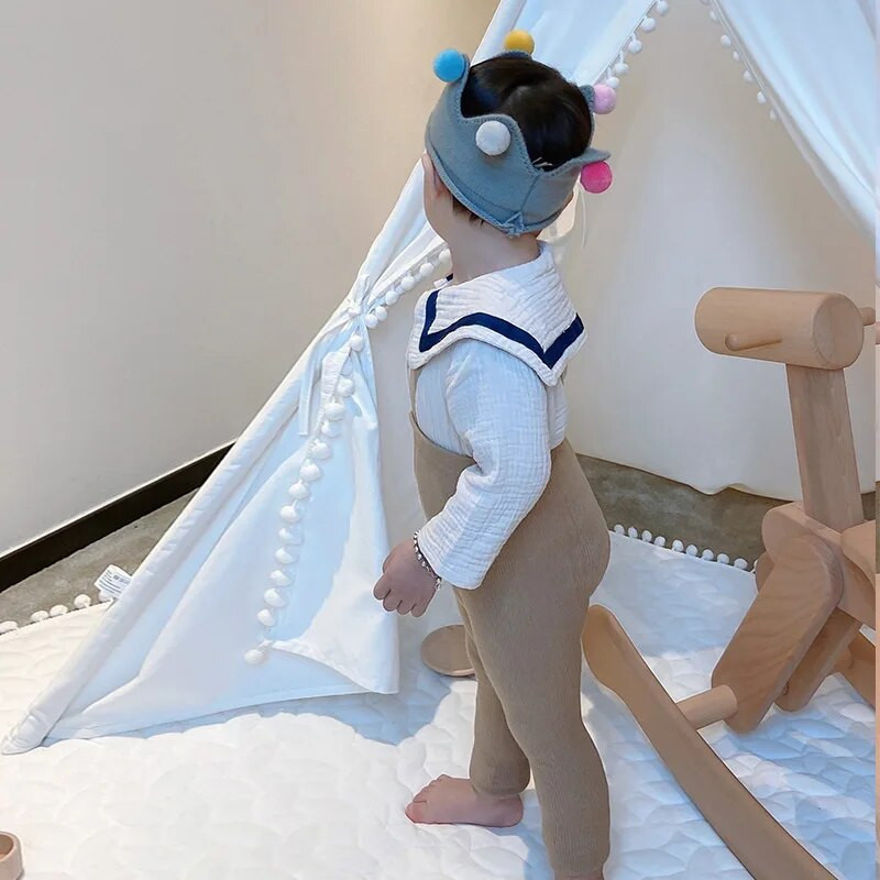 Modele spaniole de primăvară și toamnă, bretele cu talie înaltă, pantaloni tăiați, jambiere pentru bebeluși cu fundul mare, jambiere pentru bebeluși