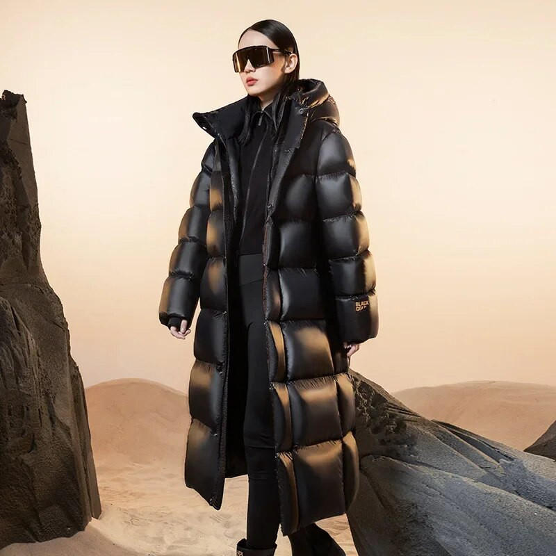 Moteriški žieminiai ilgi pūkiniai paltai, šilti, stori, ilga pūkiniai moteriški, nešiojami viršutiniai drabužiai moterims su gobtuvu