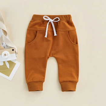 6 цвята Пролет Есен Прохождащи новородени момчета Панталони за момичета Твърди панталони с джоб с шнурове Панталони за бебешки дрехи