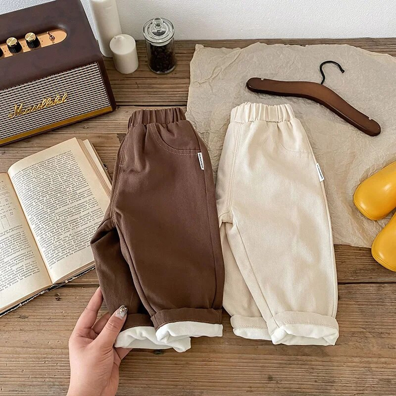 Pantaloni căptușiți cu lână, iarna caldă, pentru bebeluși, băieți și fete, pentru copii mici, pantaloni drepti de pluș