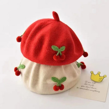 2024 Νέο μωρό καπέλο μονόχρωμο λουλούδι για κορίτσια Ζεστό μπερέ Vintage πλεκτό καπέλο μπερέ Παιδικό φθινόπωρο Χειμώνας Παιδιά Καλλιτέχνης καπέλο ζωγράφου