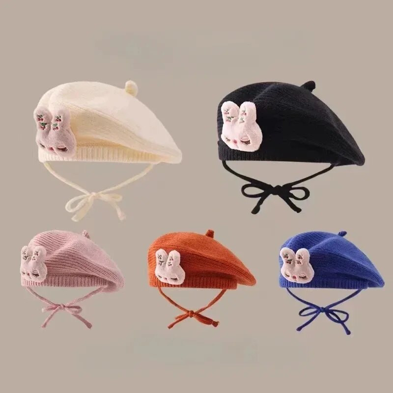 2024 m. nauja kūdikių kepurė Vienspalvė gėlių mergaitėms šilta beretė Vintažinė megzta beretė kepurė vaikams rudens žiema vaikams dailininkė tapytoja kepurė