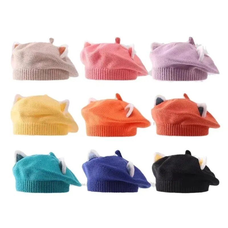 2024 m. nauja kūdikių kepurė Vienspalvė gėlių mergaitėms šilta beretė Vintažinė megzta beretė kepurė vaikams rudens žiema vaikams dailininkė tapytoja kepurė