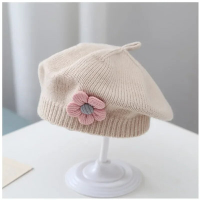 Pălărie cu flori de culoare uni pentru beretă pentru bebeluși, iarnă, tricotată, caldă, pentru sugari, fete, copii mici, prințesă, pictor, șapci