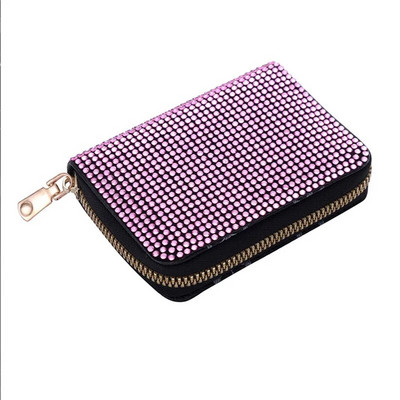 Dámska taška na karty, štýlová peňaženka na mince s kamienkami, malá peňaženka pre ženy, zips, držiak na karty, peňaženky