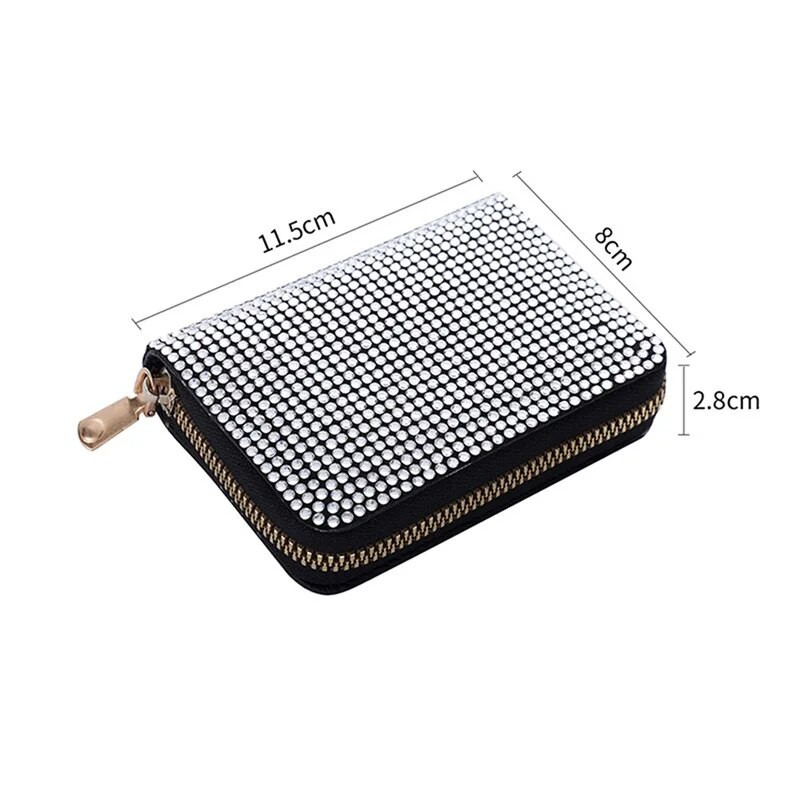 Dámska taška na karty, štýlová peňaženka na mince s kamienkami, malá peňaženka pre ženy, zips, držiak na karty, peňaženky