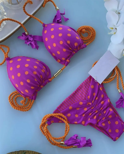 (17 spalvų) Vienspalvis pintas maudymosi kostiumėlis Daugiaspalvis bikinio dviejų dalių kostiumas specialus audinys Brazilijos moteriškas maudymosi kostiumėlis maudymosi kostiumėlis