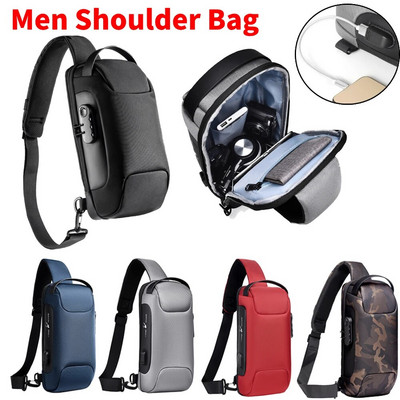 Мъжка водоустойчива USB чанта Oxford Crossbody чанта против кражба през рамо Многофункционална къса чанта за пътуване Messenger Chest Pack за мъже