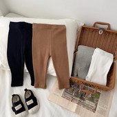 Kūdikių vienspalviai antblauzdžiai 2023 m. rudens kūdikių berniukų mergaičių antblauzdžiai su briaunomis siauros kelnės 0–3 m.